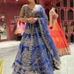 Royal Blue & Gold Embroidered Party Wear Lehenga with Net Dupatta
