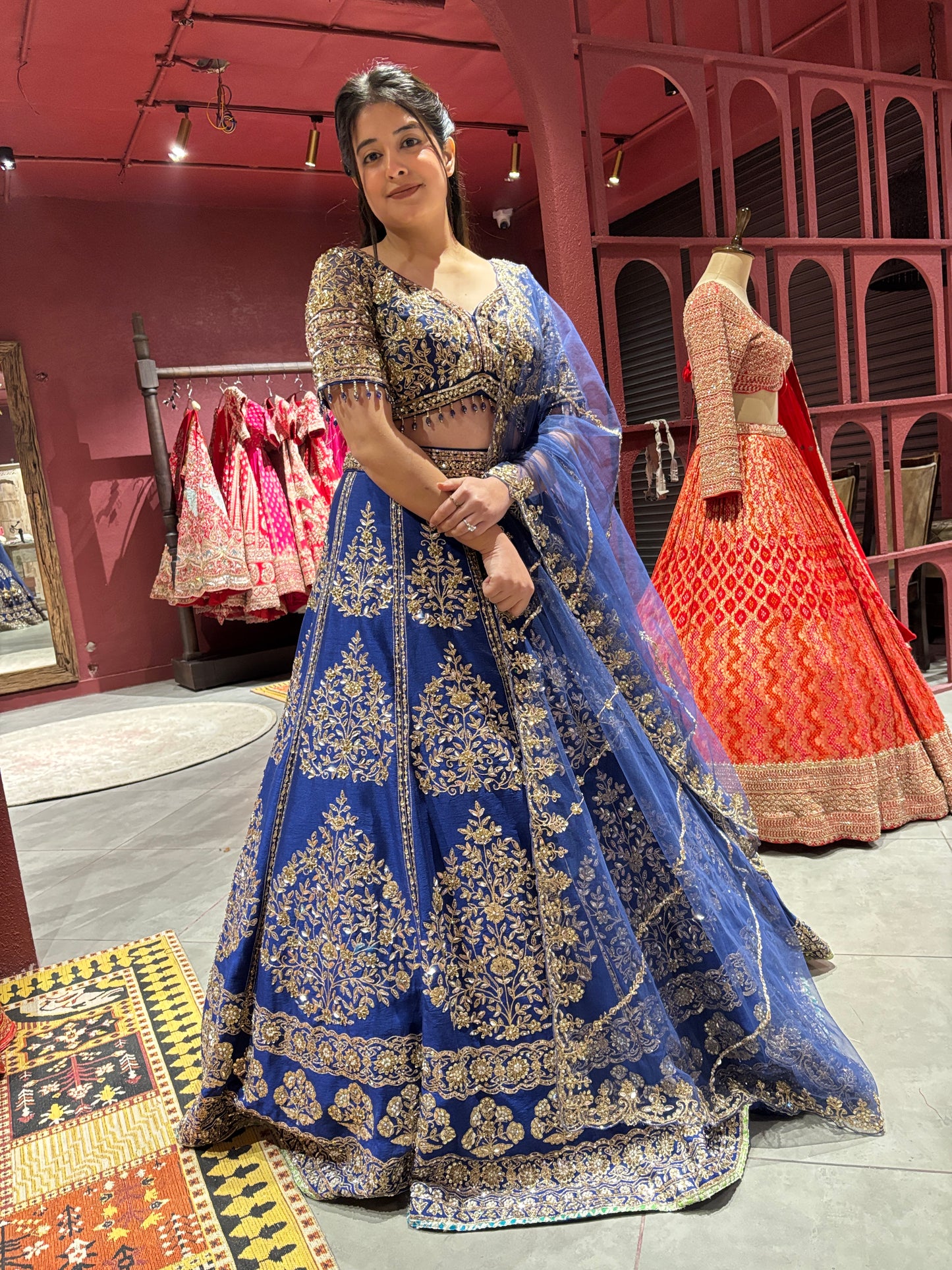Royal Blue & Gold Embroidered Party Wear Lehenga with Net Dupatta
