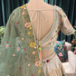 Ivory Multicolor Embroidered Lehenga with Mint Green Organza Dupatta