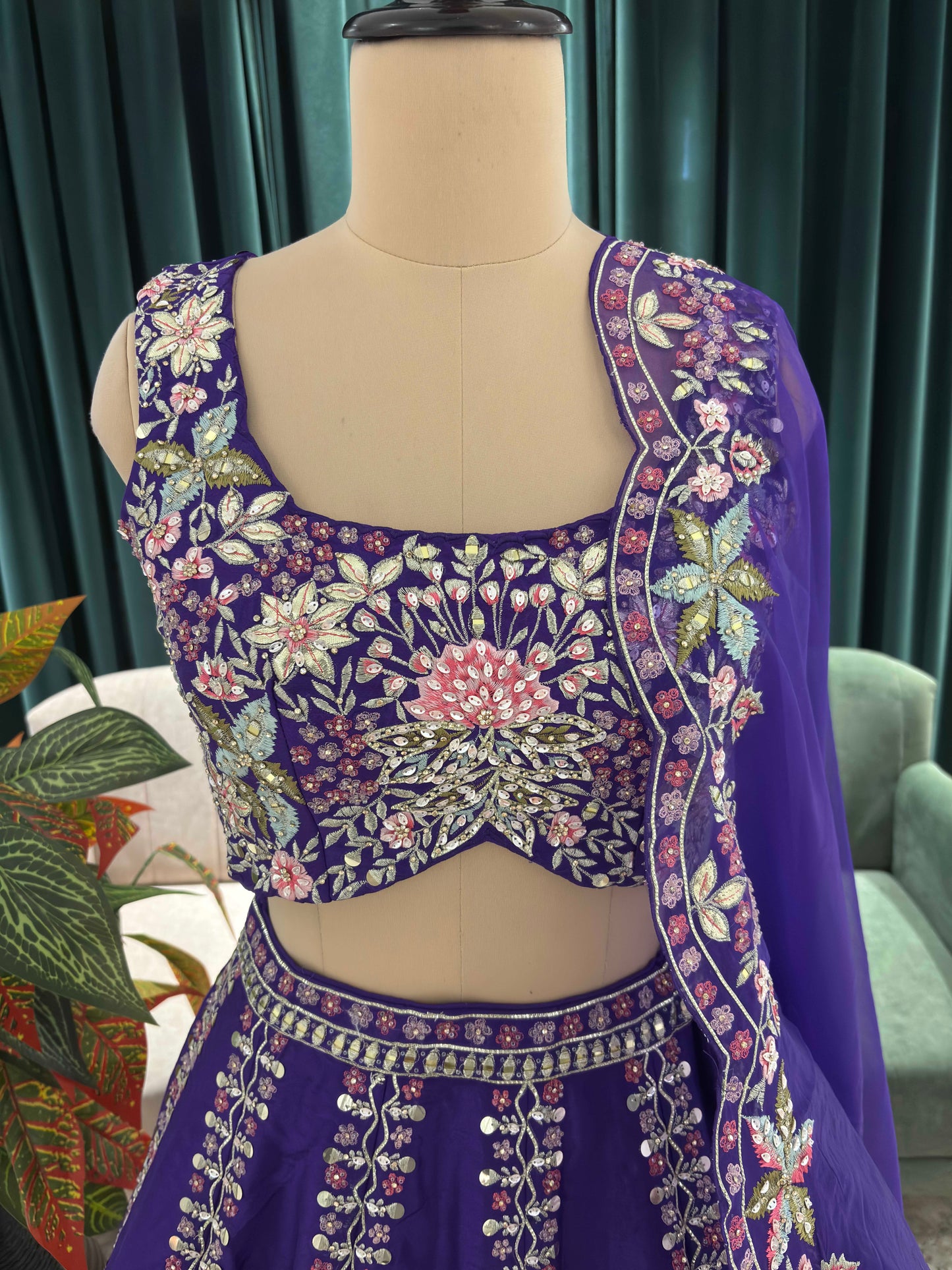 Purple Embroidered Lehenga with Floral Zari & Resham Accents