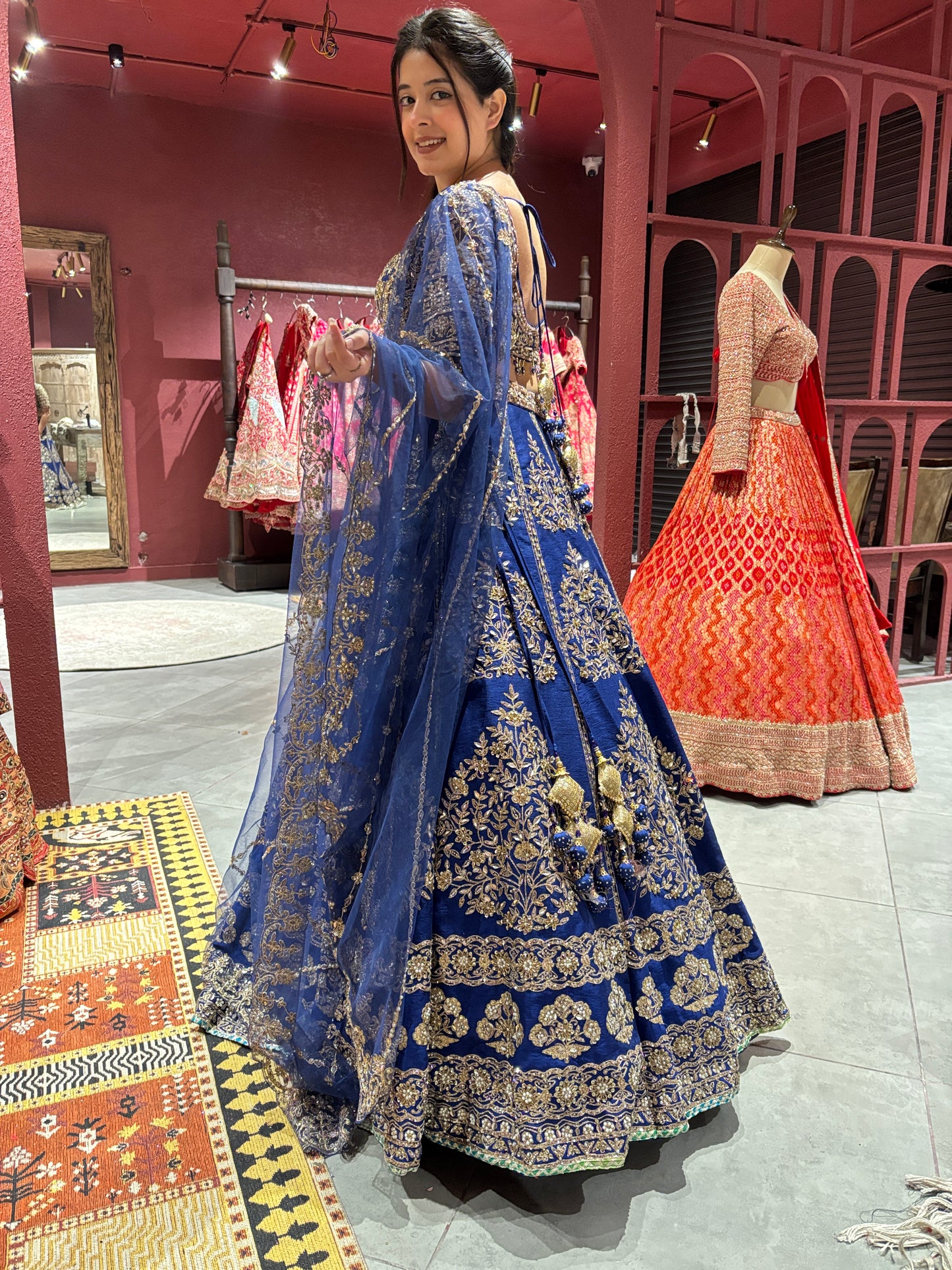Royal Blue & Gold Embroidered Party Wear Lehenga with Net Dupatta