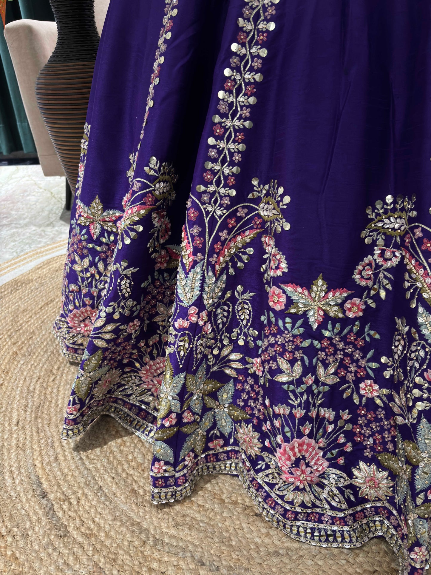 Purple Embroidered Lehenga with Floral Zari & Resham Accents
