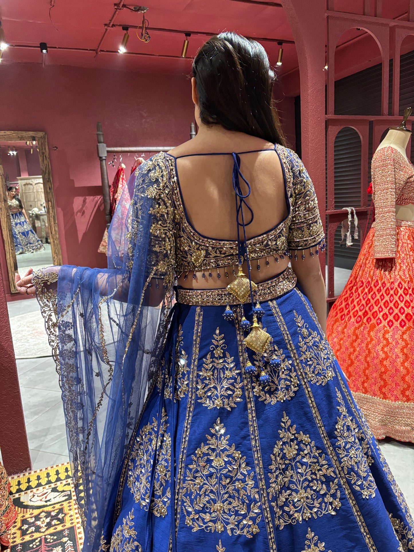 Royal Blue & Gold Embroidered Party Wear Lehenga with Net Dupatta