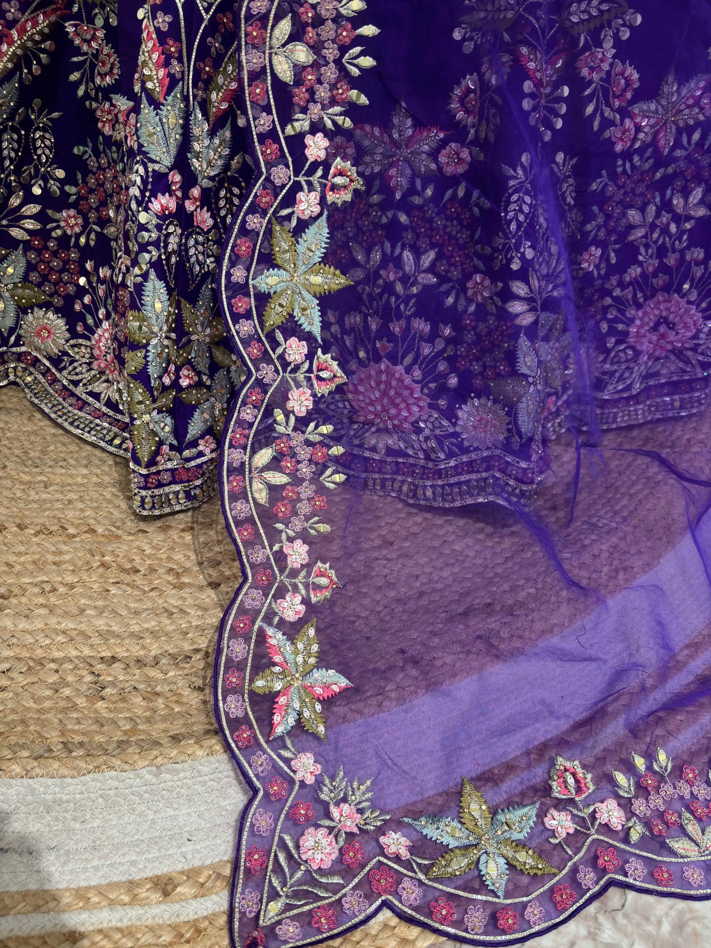 Purple Embroidered Lehenga with Floral Zari & Resham Accents