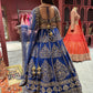 Royal Blue & Gold Embroidered Party Wear Lehenga with Net Dupatta