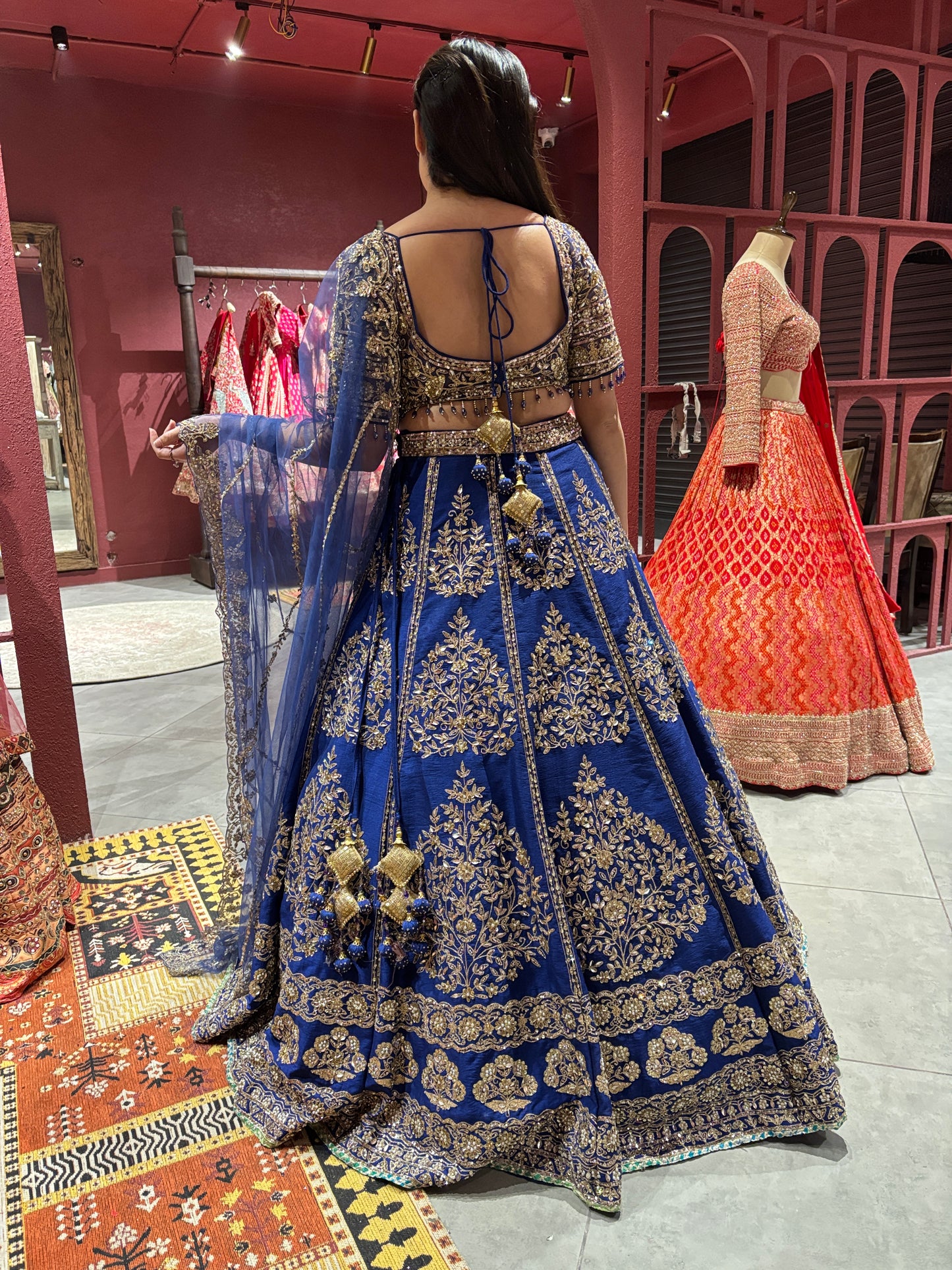 Royal Blue & Gold Embroidered Party Wear Lehenga with Net Dupatta