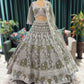 Dusty Grey Multicolor Embroidered Lehenga with Net Dupatta