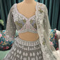 Dusty Grey Multicolor Embroidered Lehenga with Net Dupatta