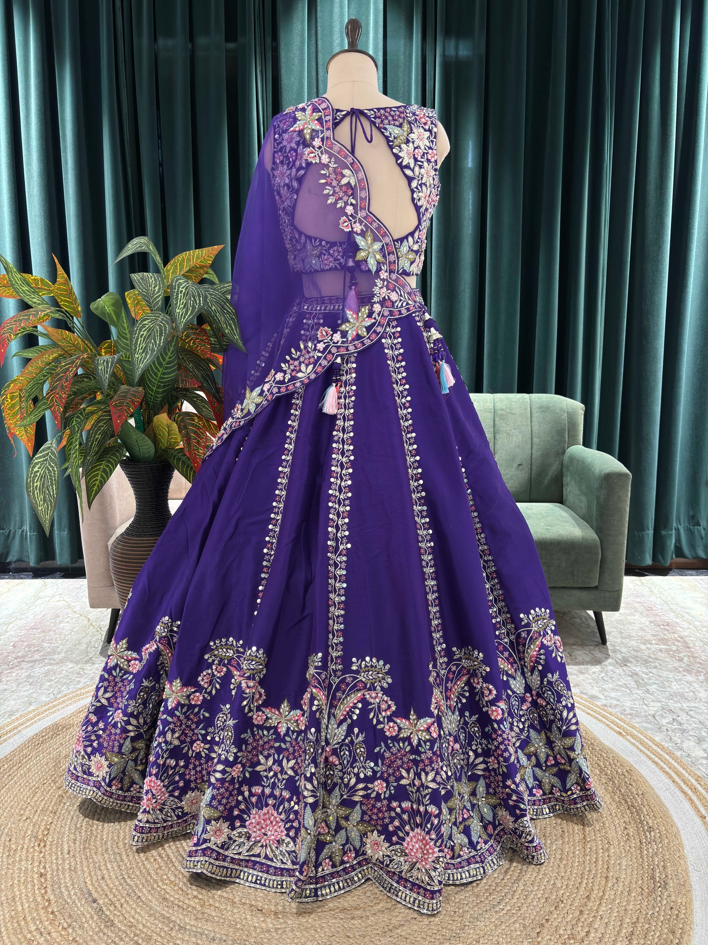 Purple Embroidered Lehenga with Floral Zari & Resham Accents