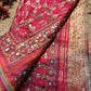 Rani Pink Printed Patola Saree with Mirror & Pearl Embellishments