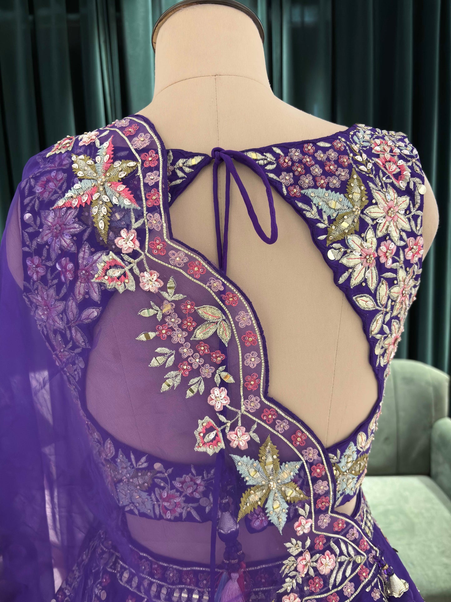Purple Embroidered Lehenga with Floral Zari & Resham Accents