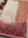 Ivory Saree with Red Mirror Work & Embellished Designer Border