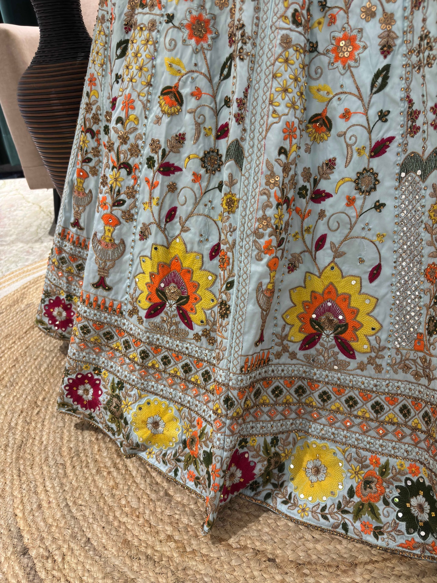 Designer Lehenga Set Thread Sequins Work with Marigold Dupatta