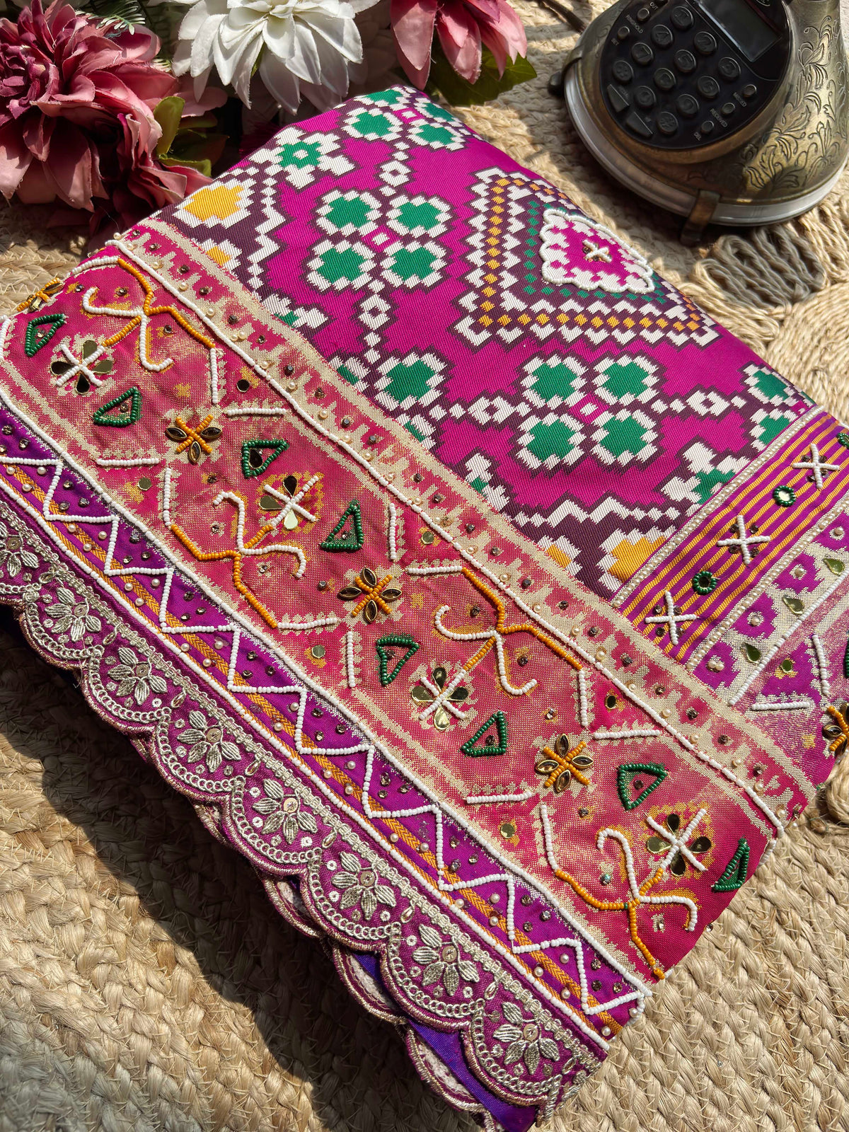 Magenta Patola Woven Saree with Embellished Designer Border