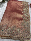 Peach Silk Saree with Ornate Bird Embroidery