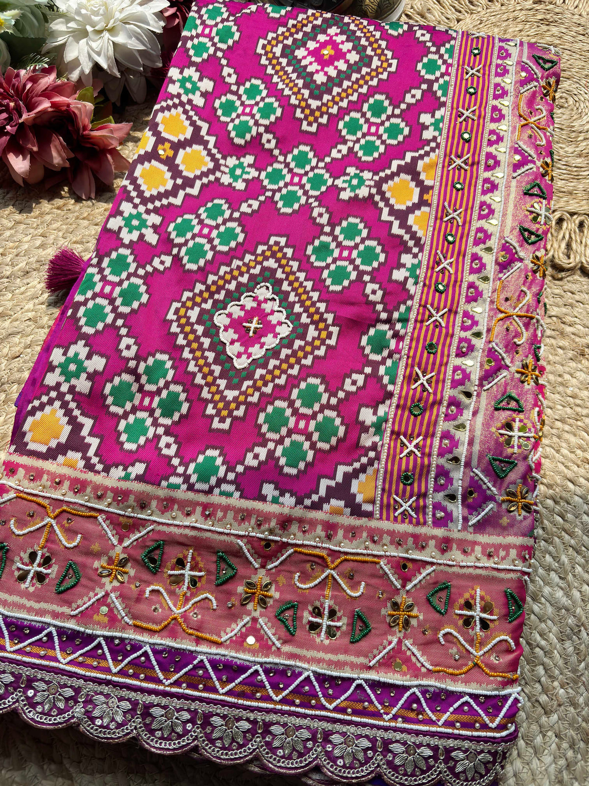 Magenta Patola Woven Saree with Embellished Designer Border