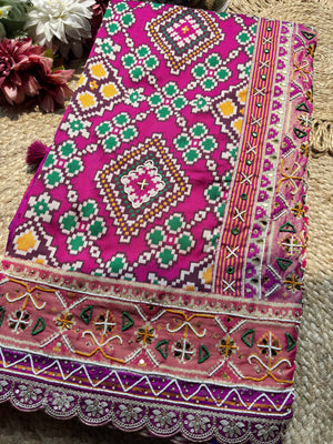 Magenta Patola Woven Saree with Embellished Designer Border