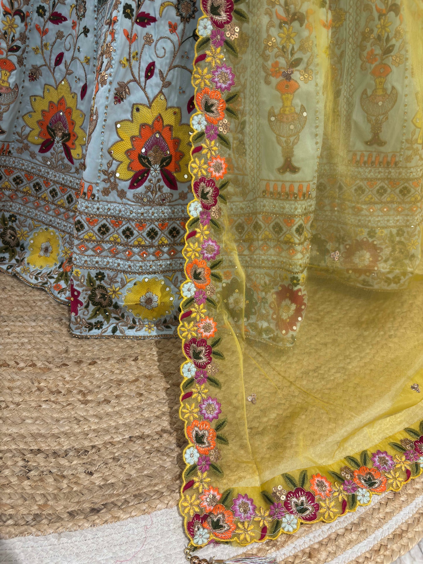 Designer Lehenga Set Thread Sequins Work with Marigold Dupatta
