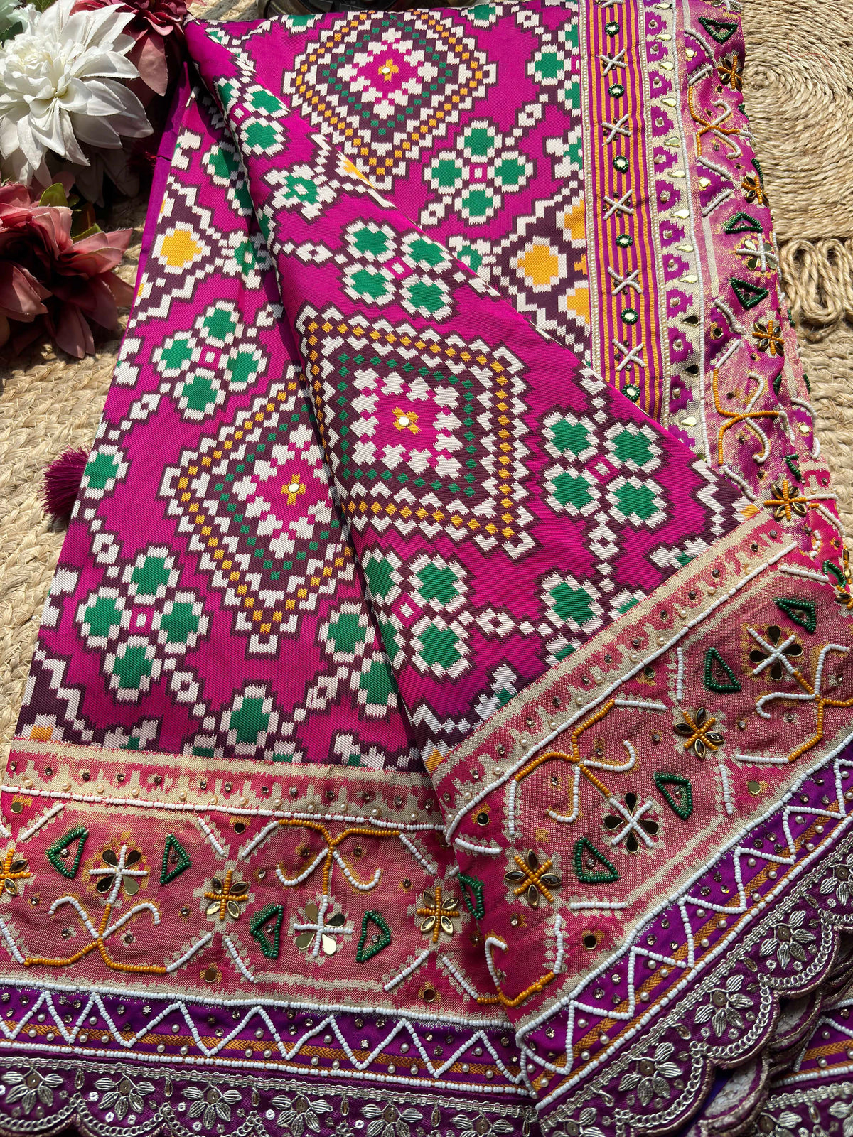 Magenta Patola Woven Saree with Embellished Designer Border