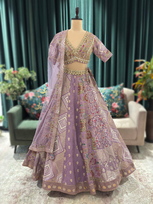 Embroidered Lehenga with Intricate Geometric and Floral Motifs