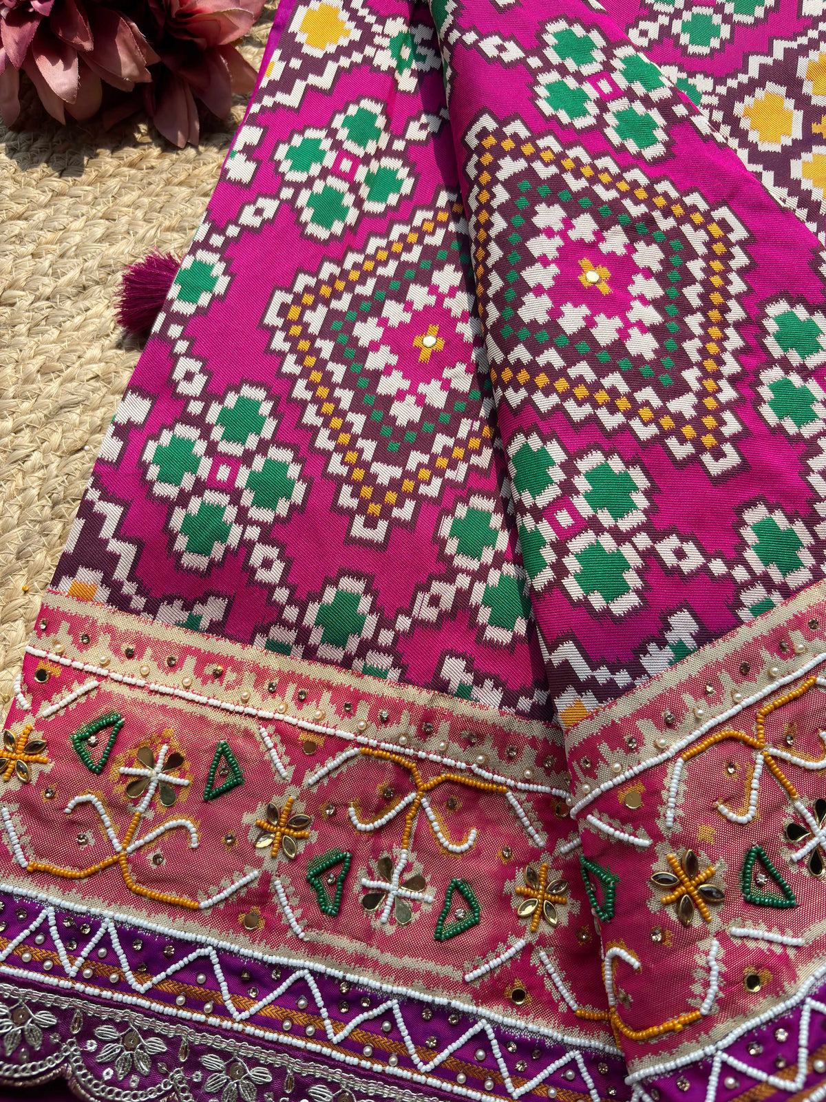 Magenta Patola Woven Saree with Embellished Designer Border