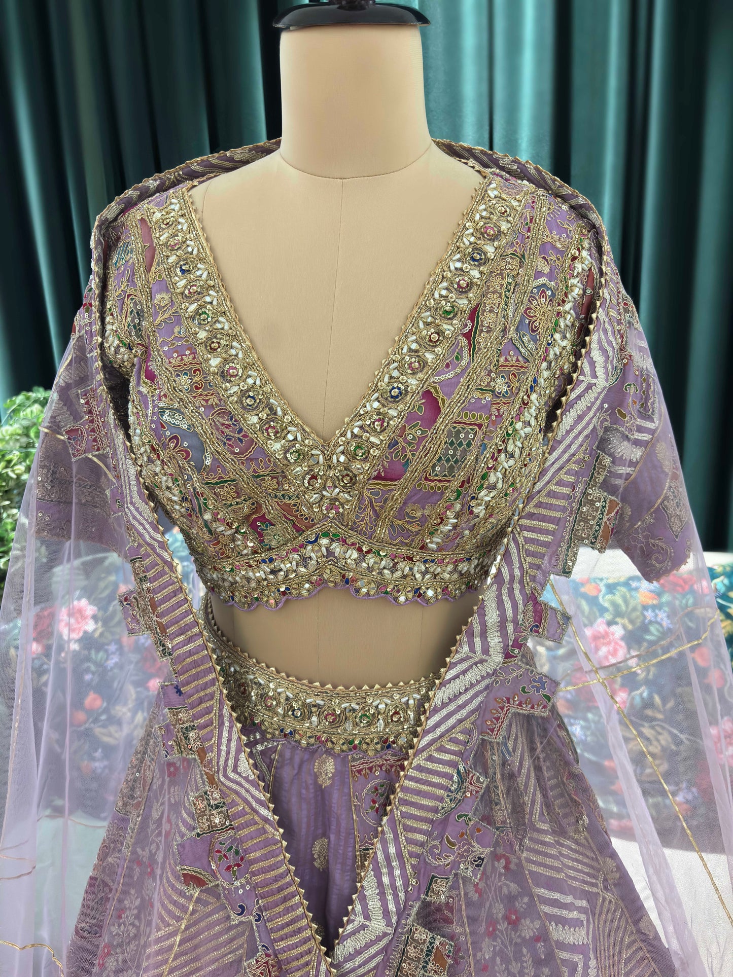 Embroidered Lehenga with Intricate Geometric and Floral Motifs