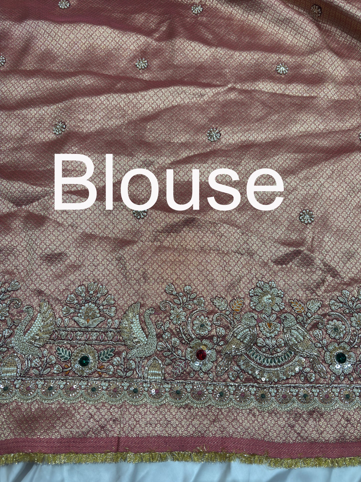 Peach Silk Saree with Ornate Bird Embroidery