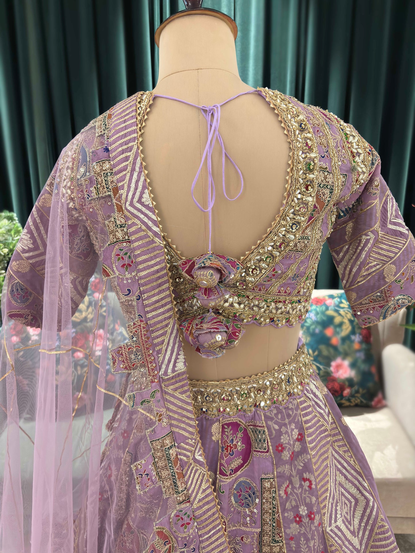 Embroidered Lehenga with Intricate Geometric and Floral Motifs