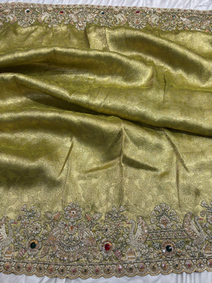 Green Silk Saree with Ornate Bird Embroidery