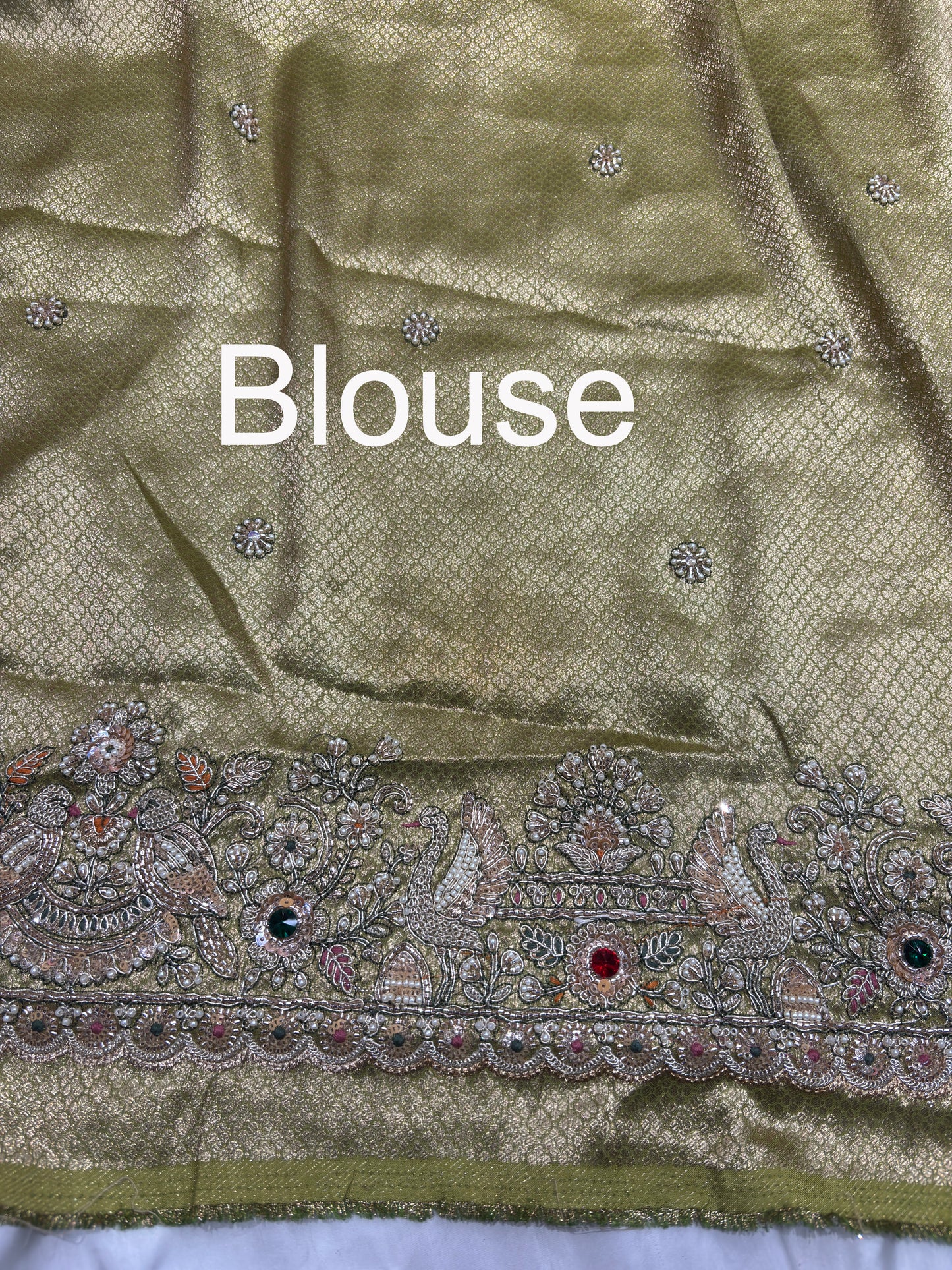 Green Silk Saree with Ornate Bird Embroidery