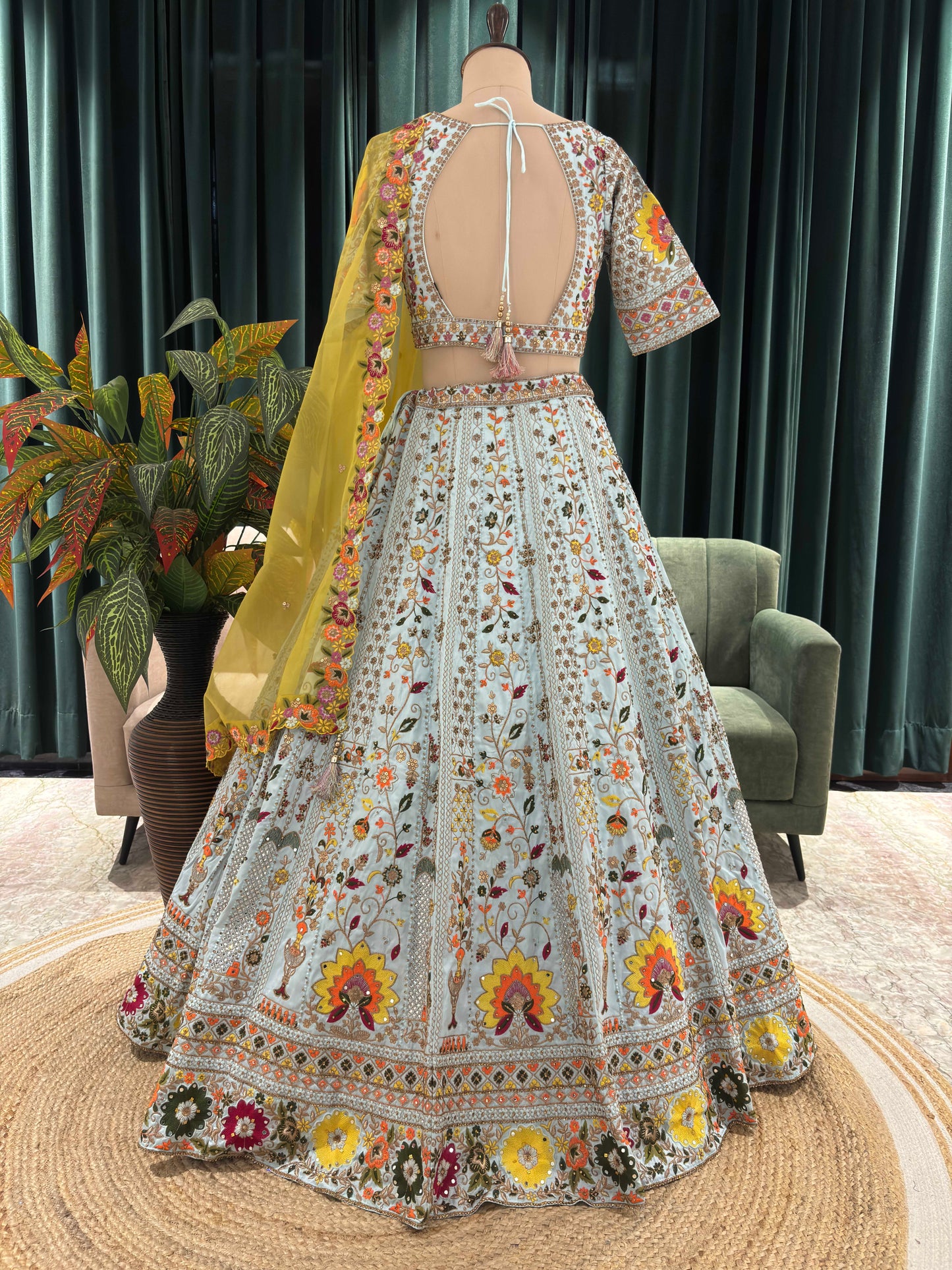 Designer Lehenga Set Thread Sequins Work with Marigold Dupatta