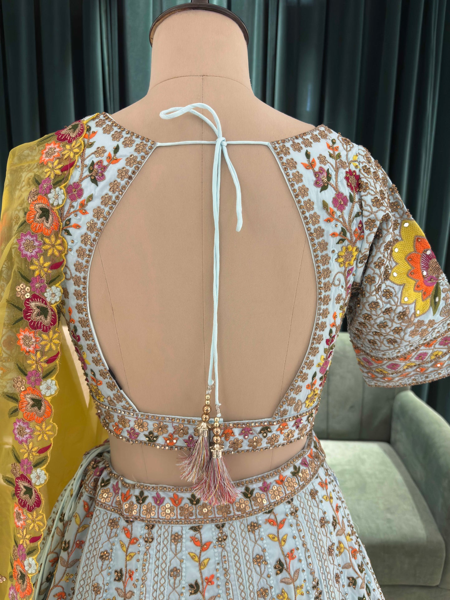 Designer Lehenga Set Thread Sequins Work with Marigold Dupatta