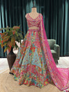 Multicolor Floral Geometric Lehenga Set with Sheer Pink Dupatta