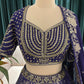 Navy Blue Embroidered Silk Lehenga Choli Set for Wedding