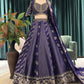 Navy Blue Embroidered Silk Lehenga Choli Set for Wedding