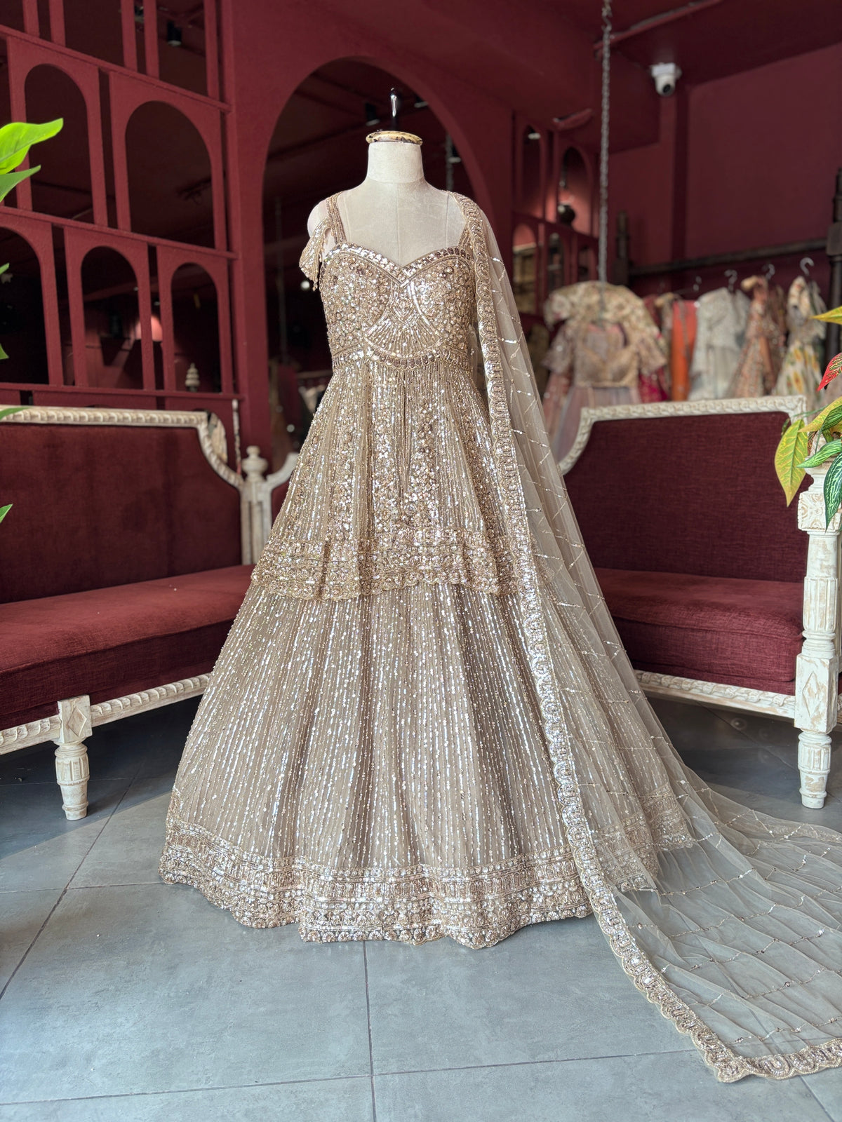 Champagne Sequin Designer Lehenga with Embellished Net Dupatta