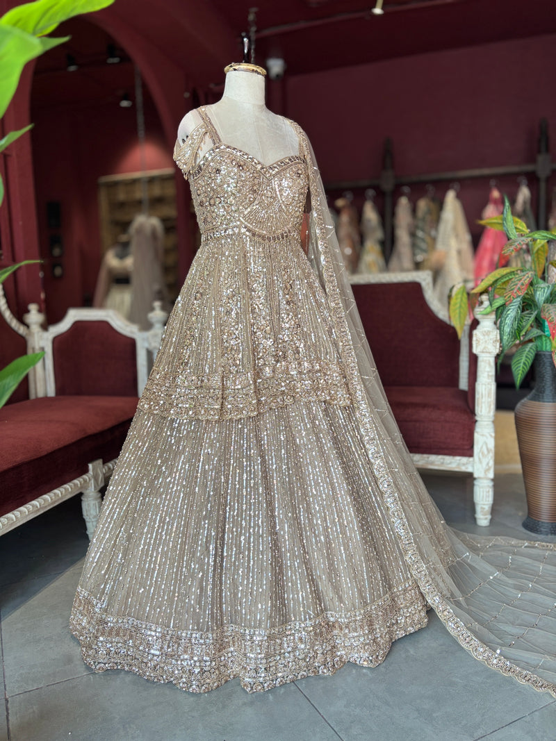 Champagne Sequin Designer Lehenga with Embellished Net Dupatta
