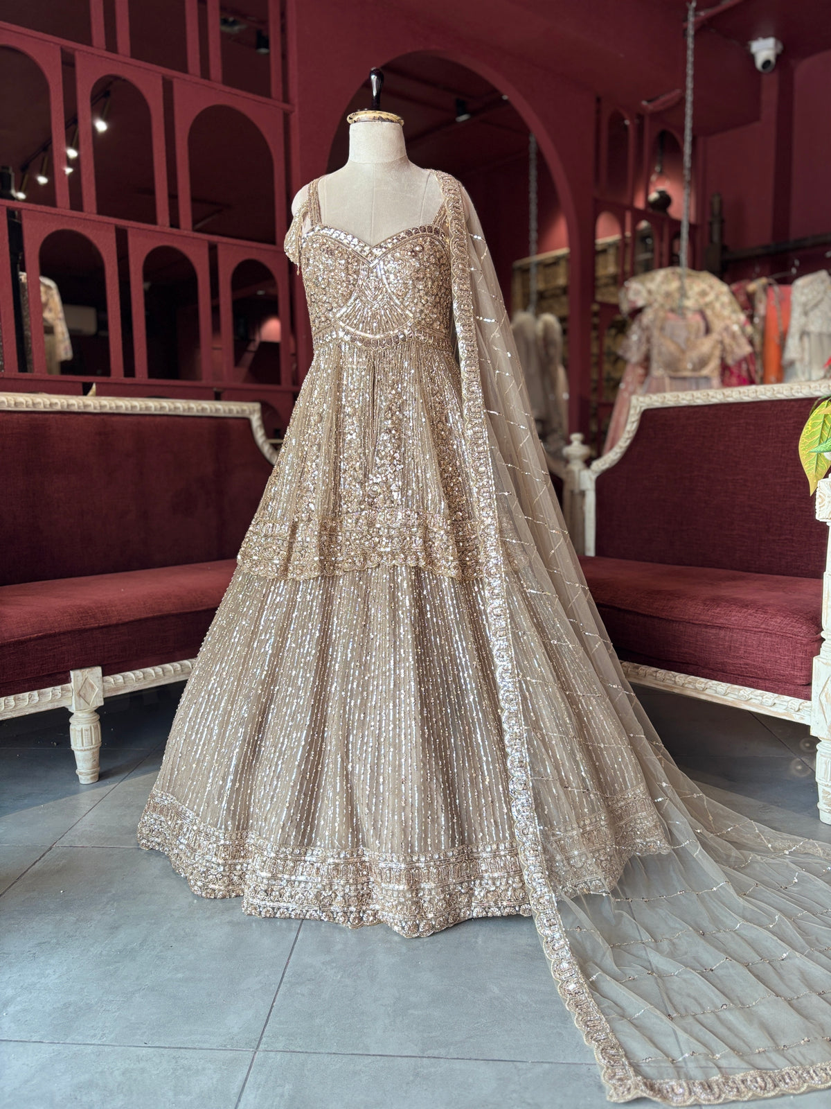 Champagne Sequin Designer Lehenga with Embellished Net Dupatta