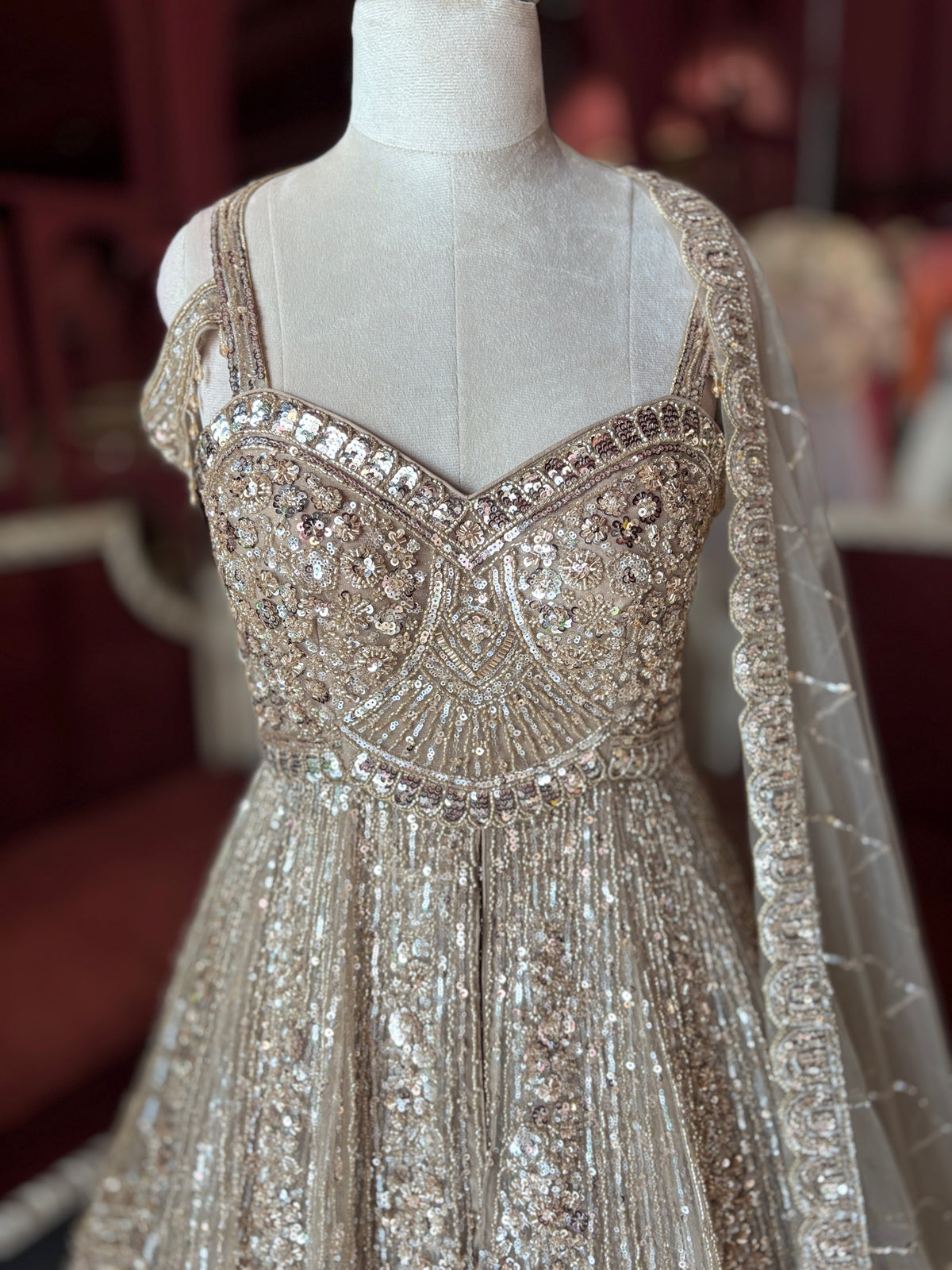Champagne Sequin Designer Lehenga with Embellished Net Dupatta