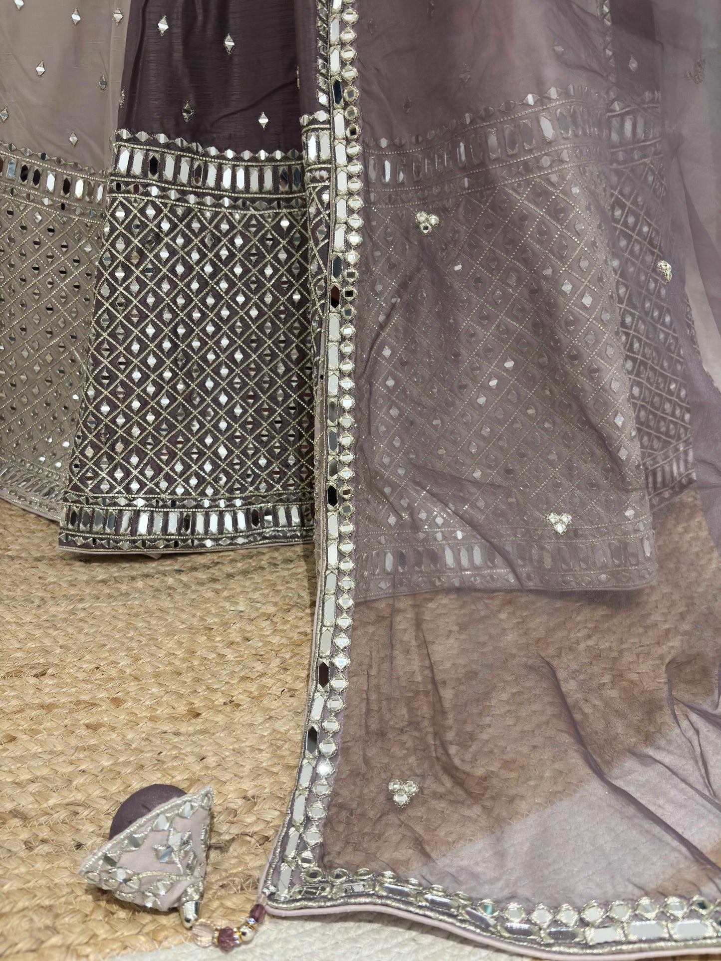 Panelled Lehenga Set in Dual-Tone with Mirror & Zari Embroidery