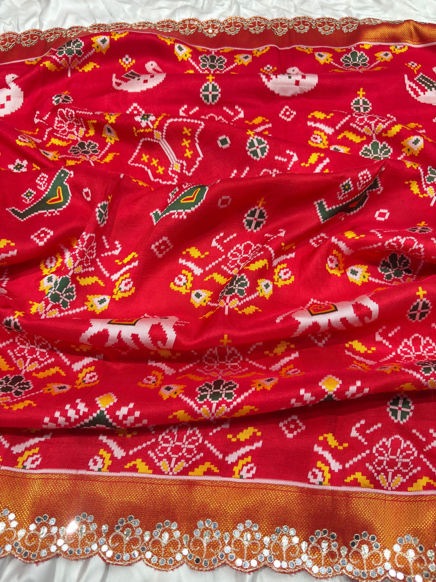 Patola Red Colour  Saree with Geometric Floral Patterns