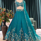 Teal Bloom Designer Lehenga Set with Silver Zari & Floral Motifs