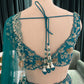Teal Bloom Designer Lehenga Set with Silver Zari & Floral Motifs