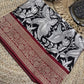 Black & Ivory Woven Saree with Peacock Motifs & Maroon Zari Border
