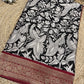 Black & Ivory Woven Saree with Peacock Motifs & Maroon Zari Border