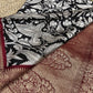 Black & Ivory Woven Saree with Peacock Motifs & Maroon Zari Border