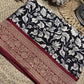 Black & Ivory Floral Woven Saree with Maroon Zari Border
