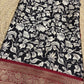 Black & Ivory Floral Woven Saree with Maroon Zari Border