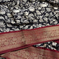 Black & Ivory Floral Woven Saree with Maroon Zari Border