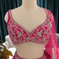 Radiant Rani-Pink Lehenga with Gold & White Floral Embroidery